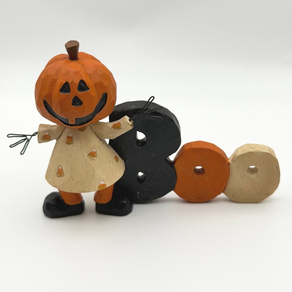 Blossom Bucket Barbara Lloyd 2009 Halloween Pumpkin Head Girl BOO Figurine Decor